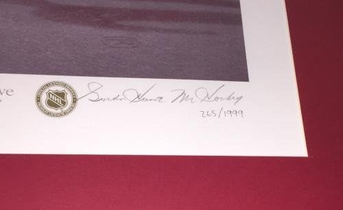 Горди Хоу е подписал Детройт Ред Уингс литографски модел в рамка и матово покритие Jsa Coa - Изкуството на НХЛ с автограф