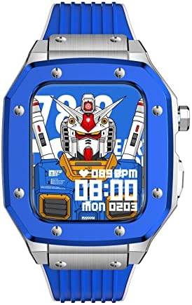Калъф за часа от сплав DZHTUS, каишка за Apple Watch Series 8 7 6 5 4 SE, 45 мм 44 мм 42 мм, Луксозен Метален Гума комплект за промяна на часа от Неръждаема Стомана, каишка за часовник за ?