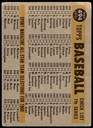 1960 Topps 494 Ориолс списък на екипа Балтимор Ориолс (Бейзболна картичка) ПАНАИР Ориолс