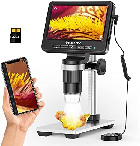 TOMLOV DM5 Безжичен Дигитален Микроскоп с 5-инчов LCD екран, 1200-Кратно Електронен Микроскоп за iPhone, Микроскоп