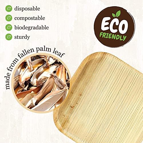 бамбукови чинии brheez от палмови листа - 100 празнични чинии дължина 4 инча – Екологично Чисти, компостируемые