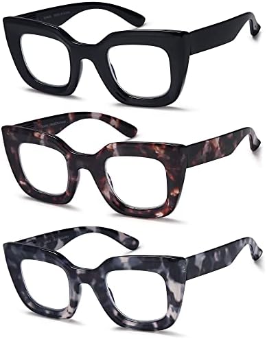 Очила за четене DUMOK за Жени, Блокиране на Синя Светлина, 3 опаковки на Очила за четене, Модерен Котешко Око,